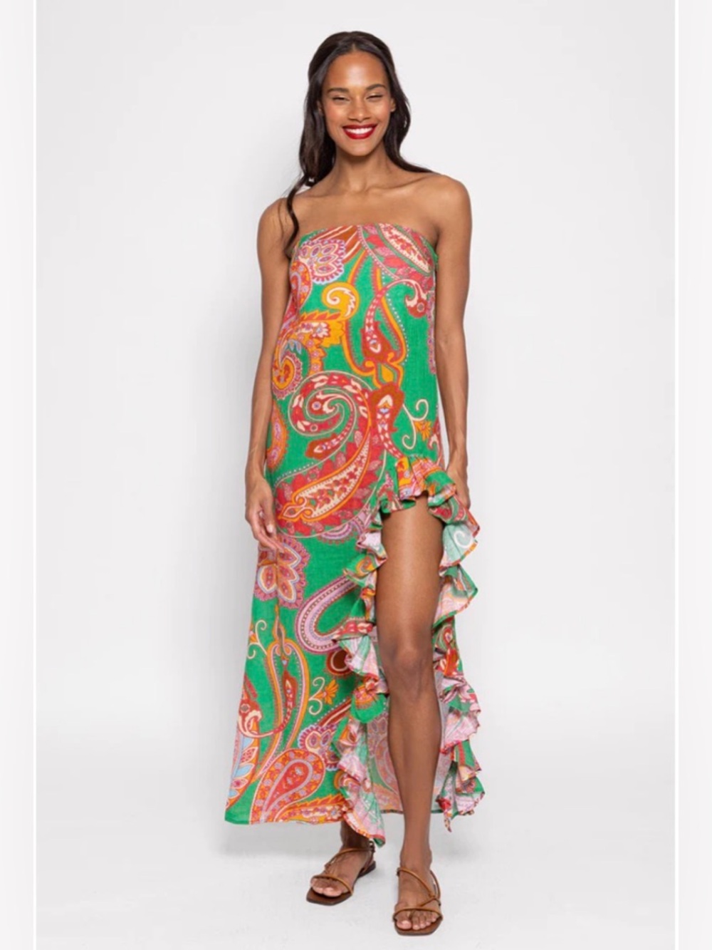 SUNDRESS Strapless Francetta‎ Linen Maxi Dress Women’s Small Luxury Resortwear